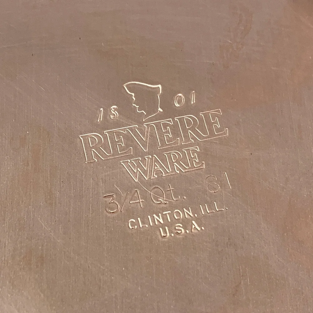Vtg Revere Ware 3/4 QT Sauce Pan 1801 Copper Bottom Pot, Lid '81 Clinton ILL USA